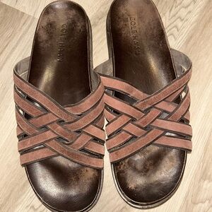 Cole Haan Brown Woven Leather Sandals